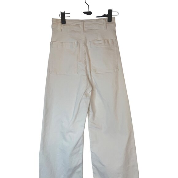 ZARA Size 2 White Wide-Leg Frayed Hem High Waisted Denim Jeans - Picture 7 of 14